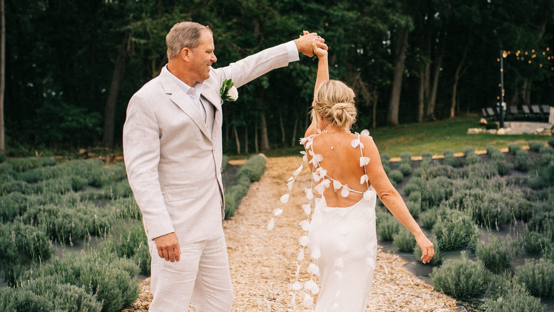 Lavender field wedding ceremony setting at a flower farm in northeast Indiana